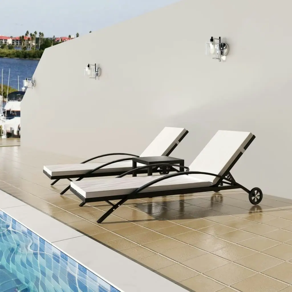 Sun Loungers with Table Poly Rattan Black 42491