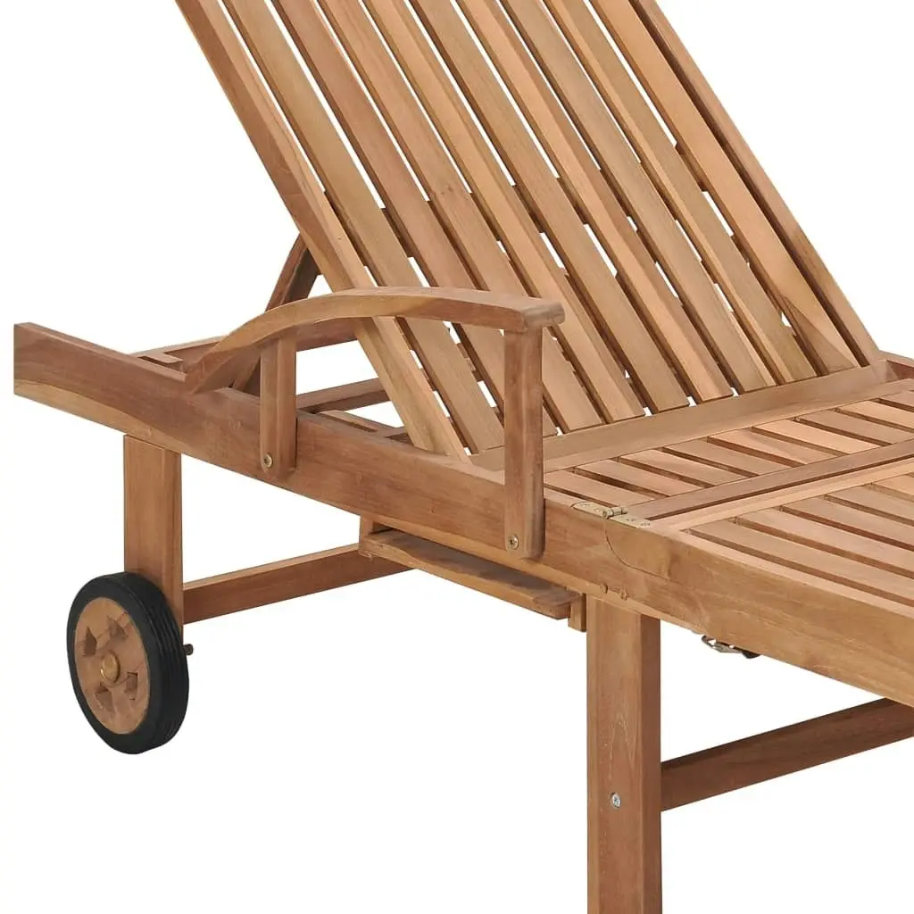 Sun Lounger with Grey Cushion Solid Teak Wood 3063007