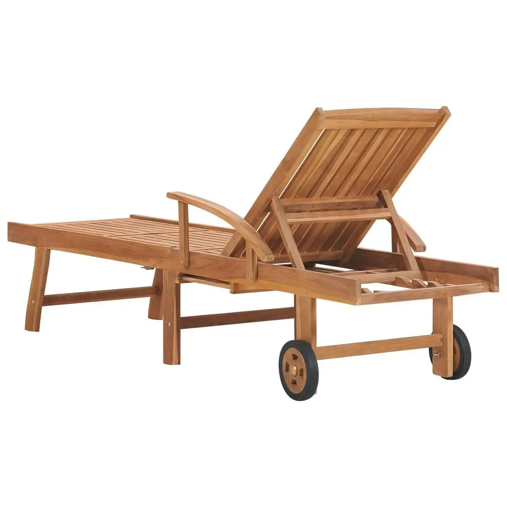 Sun Lounger with Grey Cushion Solid Teak Wood 3063007