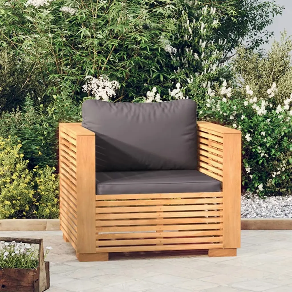 Garden Sofa Chair with Dark Grey Cushions Solid Wood Teak 319168