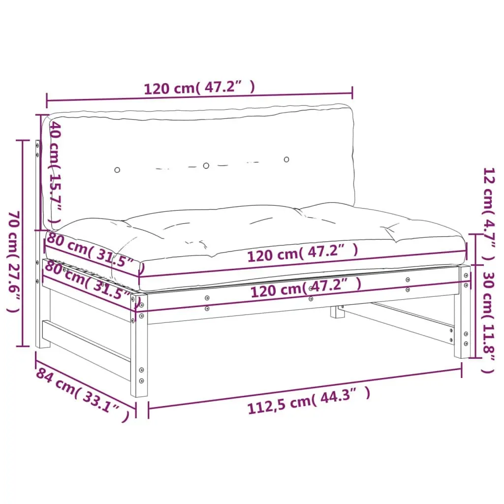 Middle Sofa White 120x80 cm Solid Wood Pine 825731