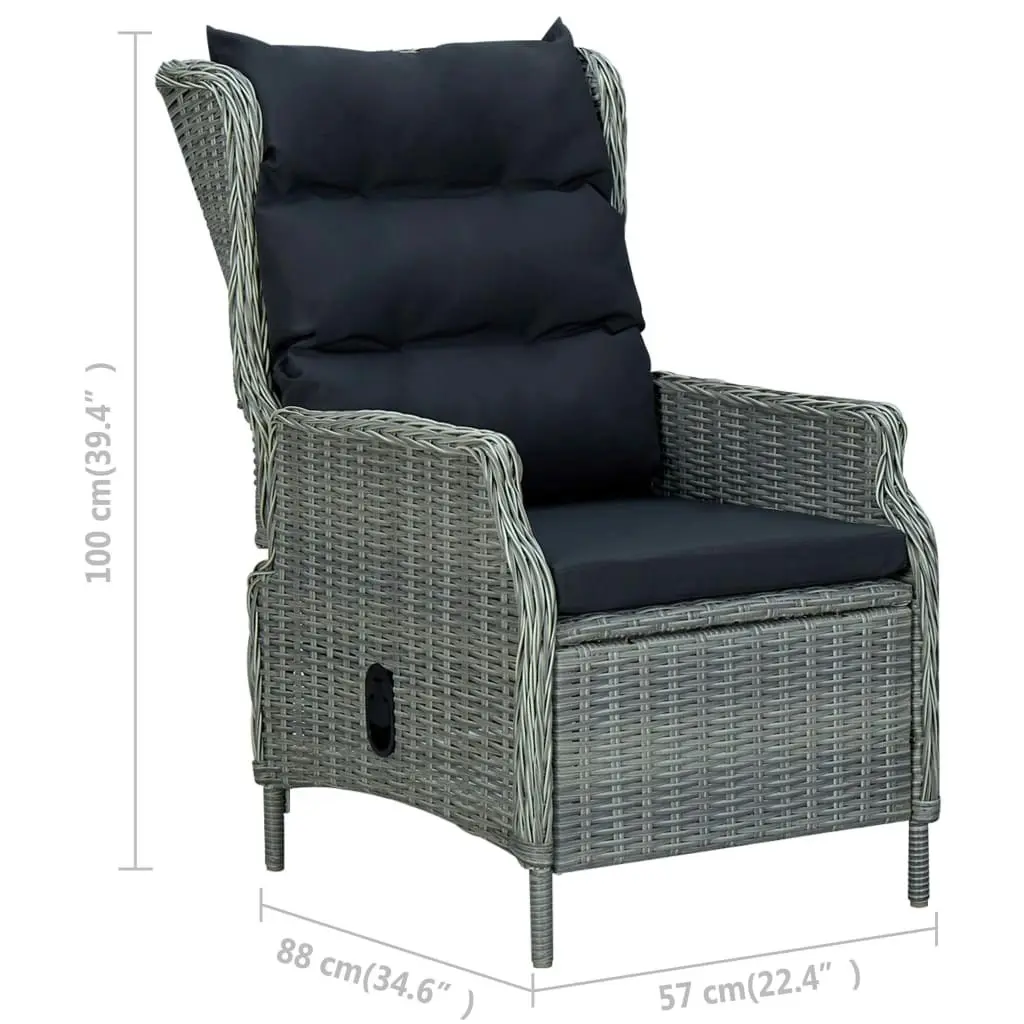 Reclining Garden Chair with Cushions Poly Rattan Light Grey 313301