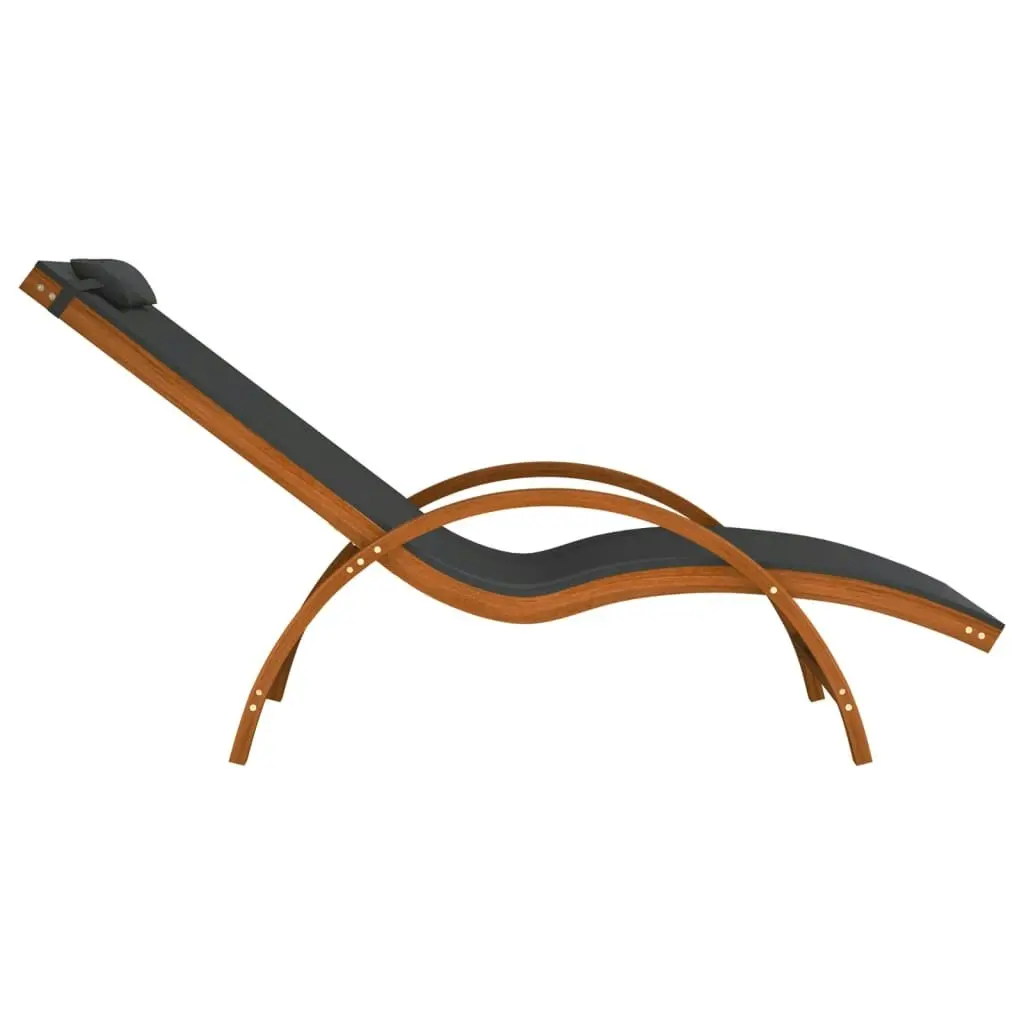 Sun Lounger with Pillow Grey Textilene and Solid Wood Poplar 363470