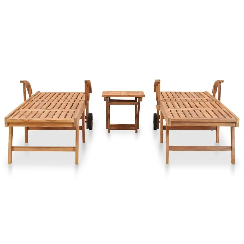 Sun Loungers 2 pcs with Table Solid Teak Wood 3051437