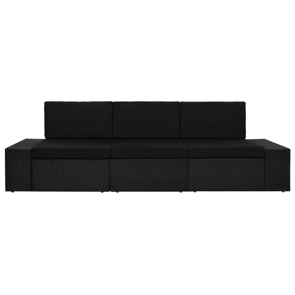 Sectional Sofa 3-Seater Poly Rattan Black 49506