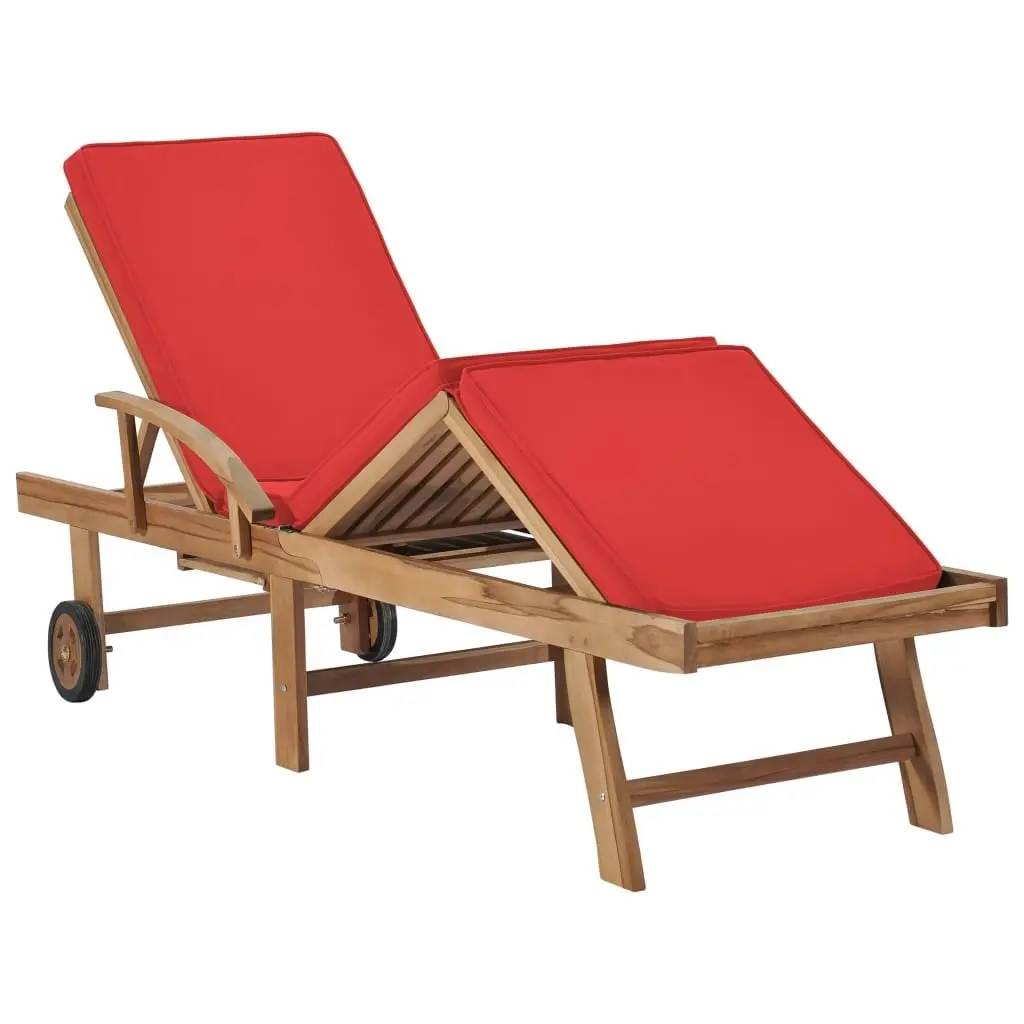 Sun Loungers with Cushions 2 pcs Solid Teak Wood Red 3054637