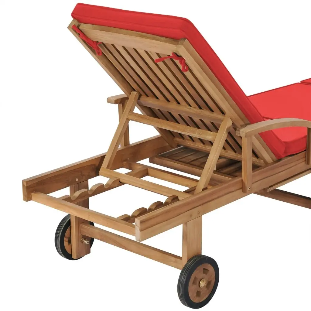 Sun Loungers with Cushions 2 pcs Solid Teak Wood Red 3054637