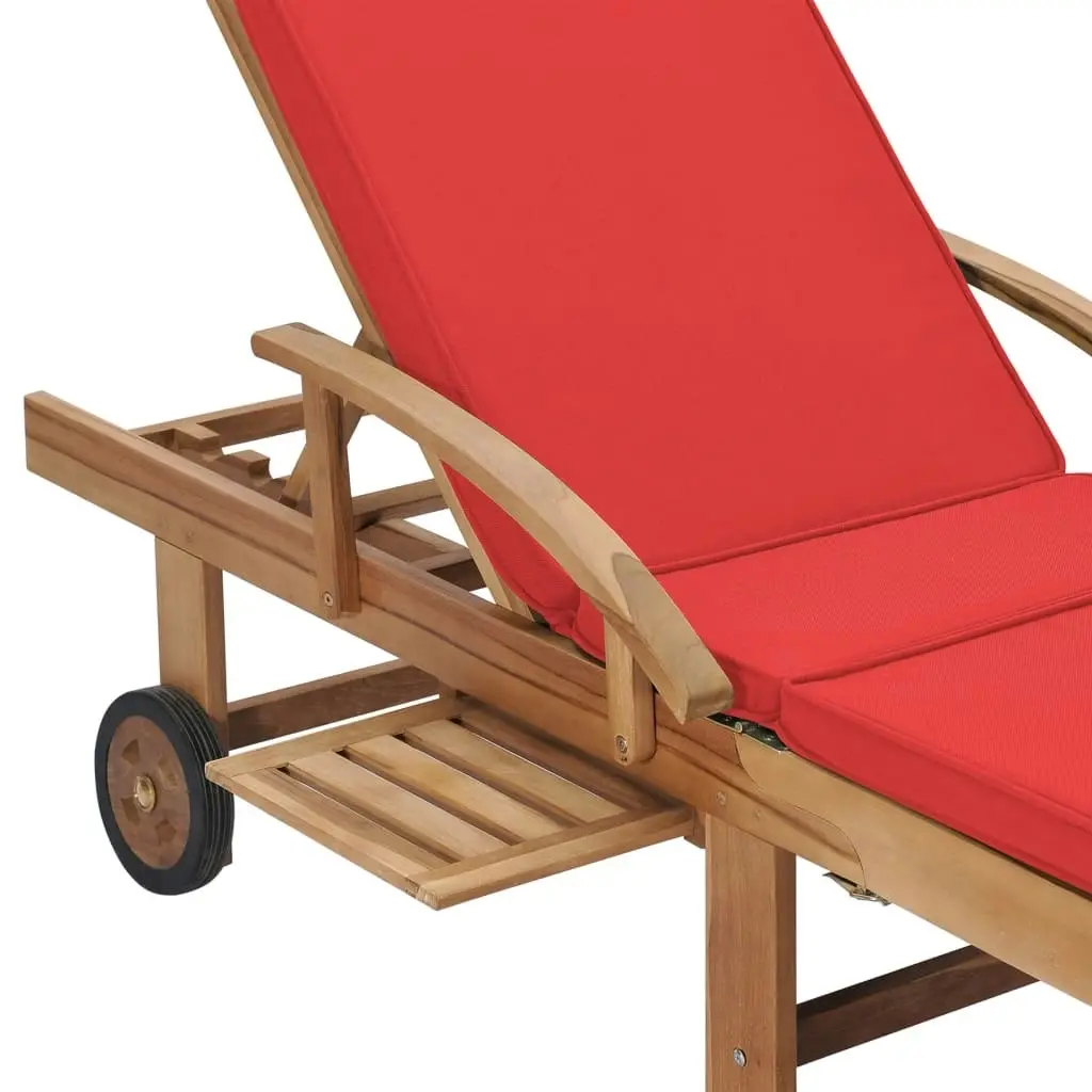 Sun Loungers with Cushions 2 pcs Solid Teak Wood Red 3054637