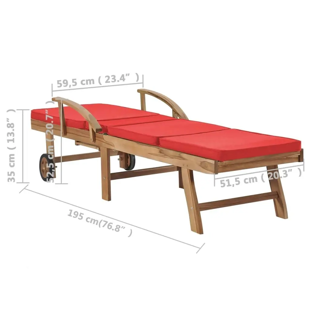 Sun Loungers with Cushions 2 pcs Solid Teak Wood Red 3054637