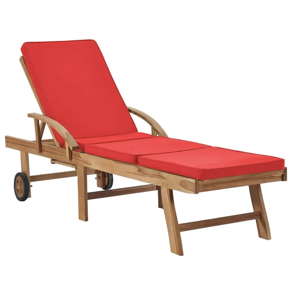 Sun Loungers with Cushions 2 pcs Solid Teak Wood Red 3054637