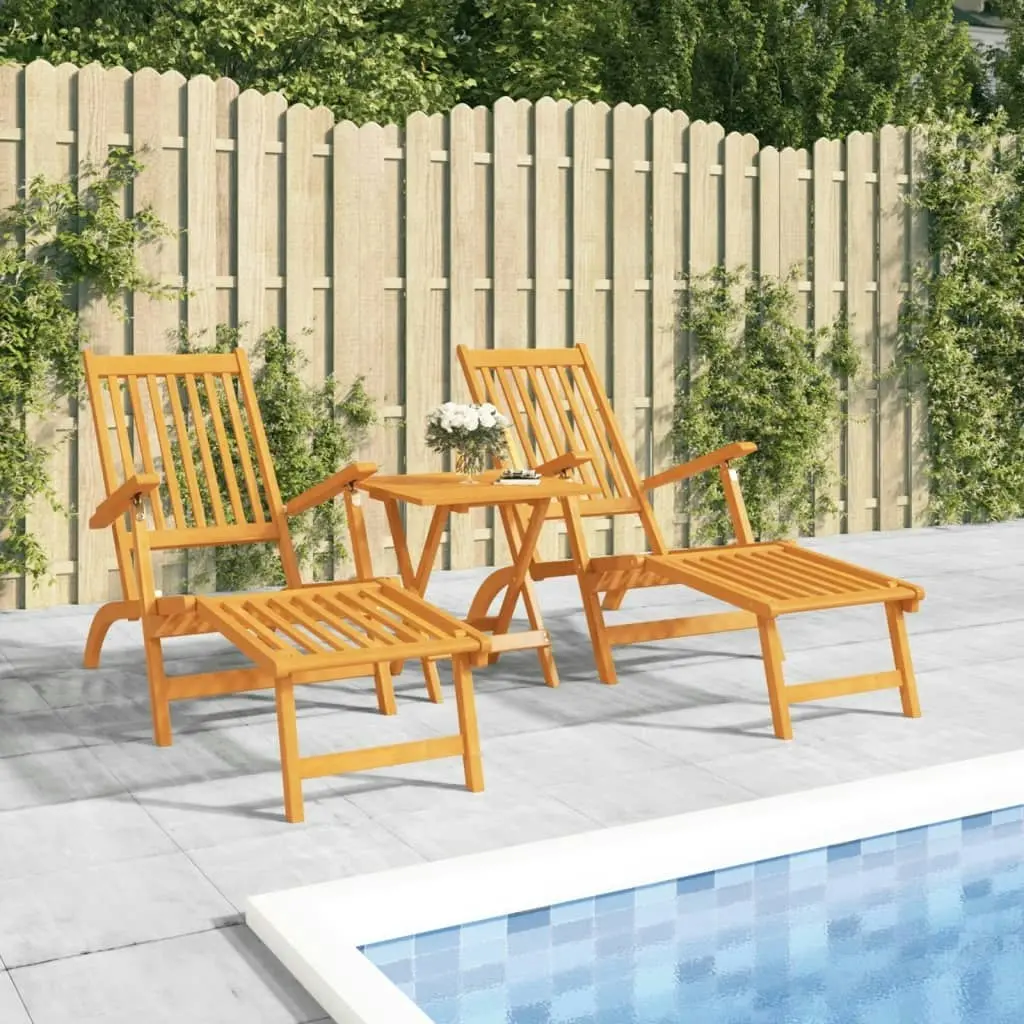 Outdoor Deck Chairs with Footrests and Table Solid Wood Acacia 3120440