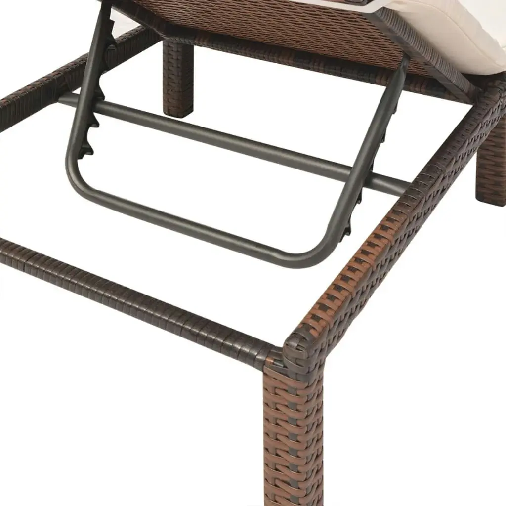 Sun Lounger with Cushion Poly Rattan Brown 42845