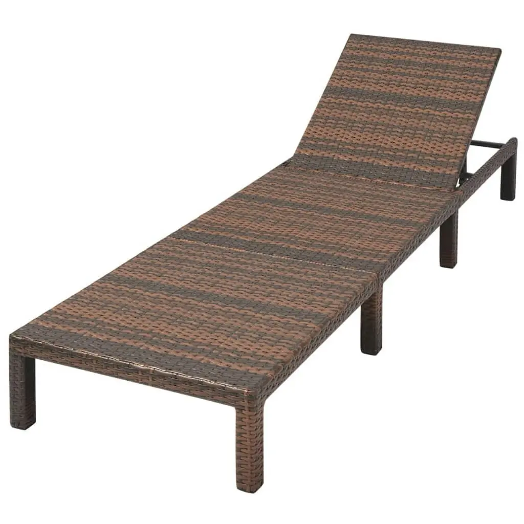 Sun Lounger with Cushion Poly Rattan Brown 42845