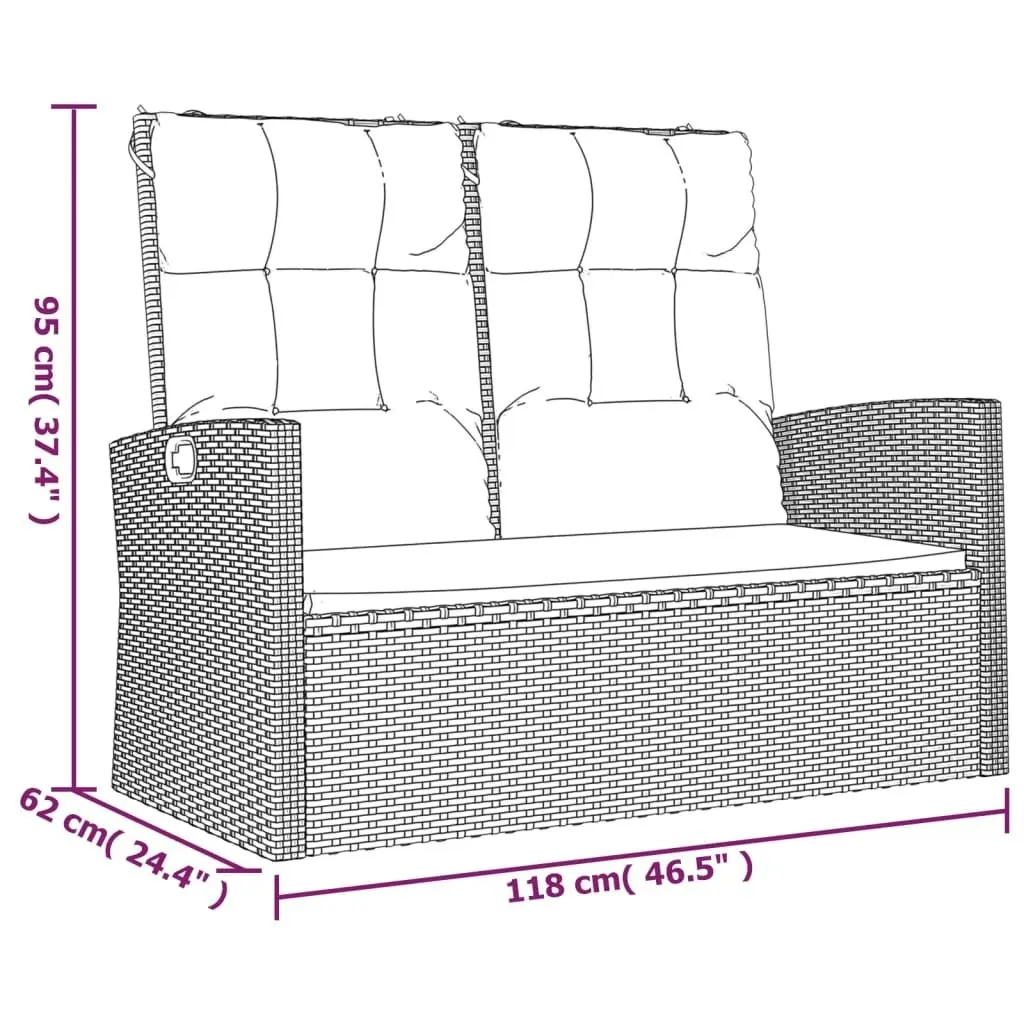 Reclining Garden Bench with Cushions Grey 118 cm Poly rattan 362186