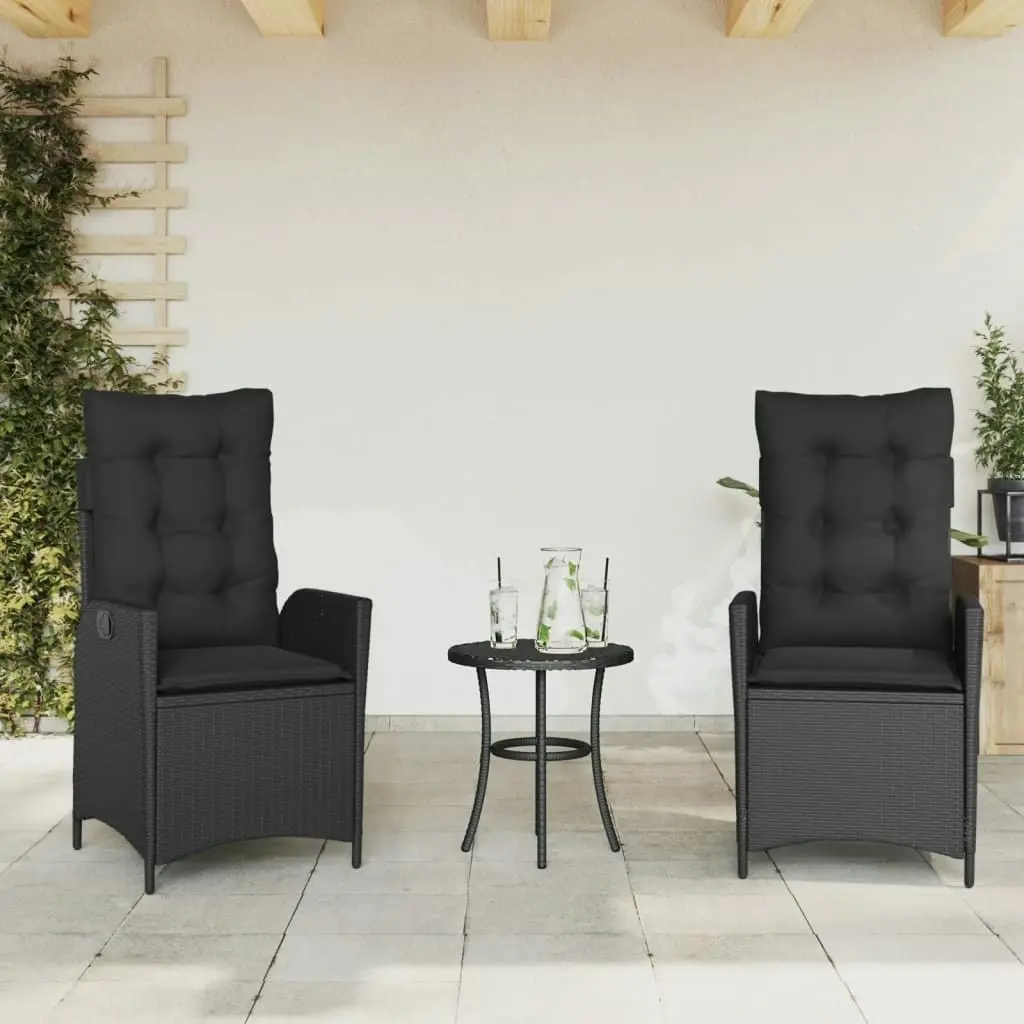 Reclining Garden Chairs 2 pcs with Cushions Black Poly Rattan 365265