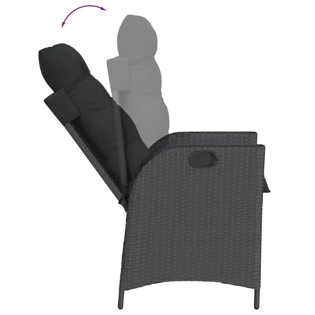 Reclining Garden Chairs 2 pcs with Cushions Black Poly Rattan 365265