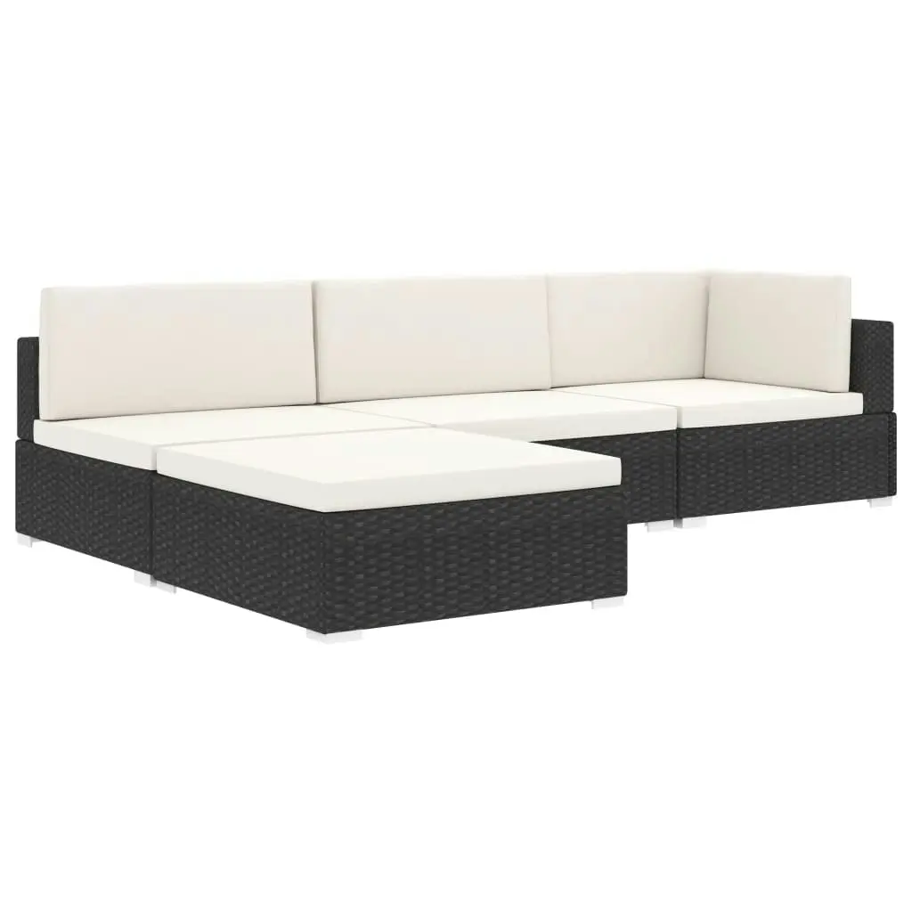 Sectional Footrest 1 pc with Cushion Poly Rattan Black 46802