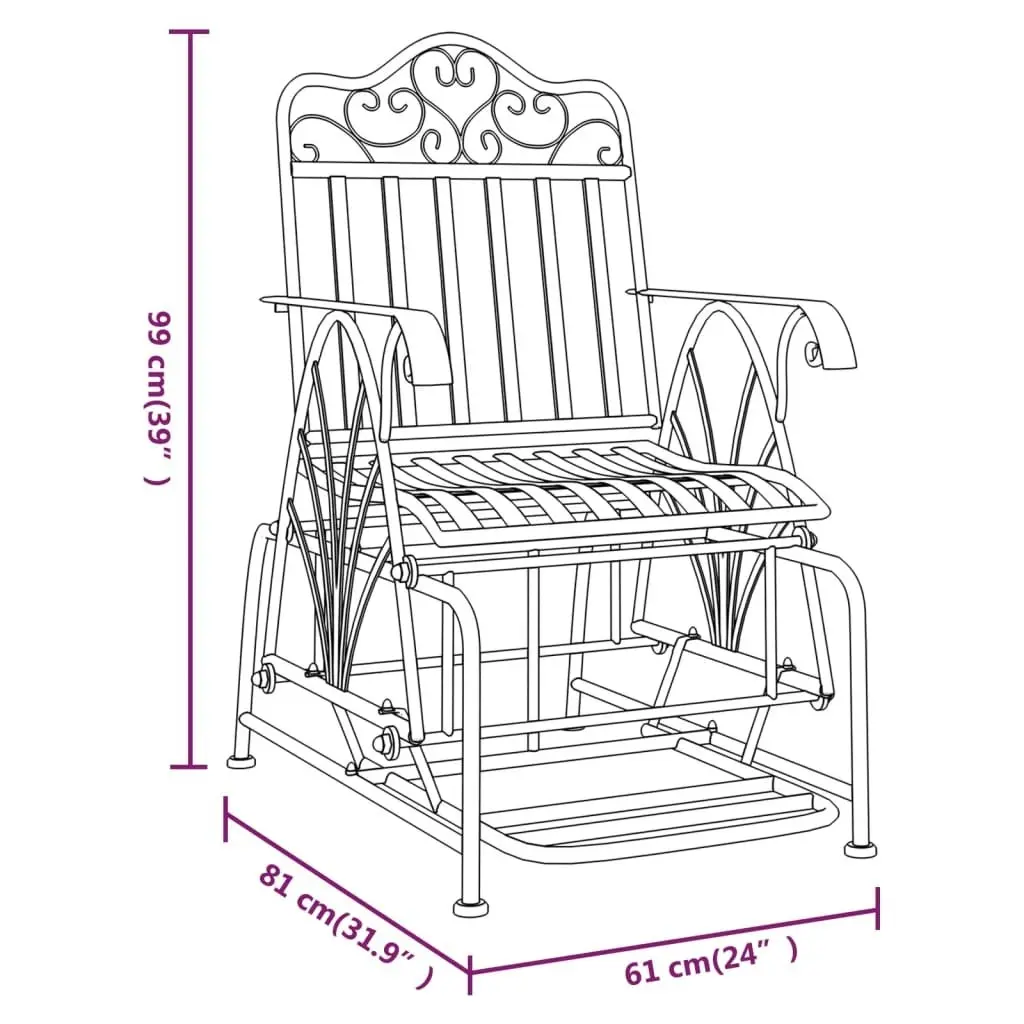 Glider Bench 61 cm Black Steel 318834