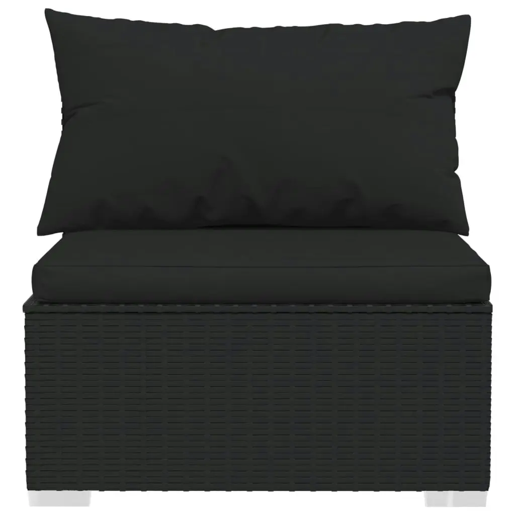 Garden Middle Sofa with Cushions Black Poly Rattan 317526