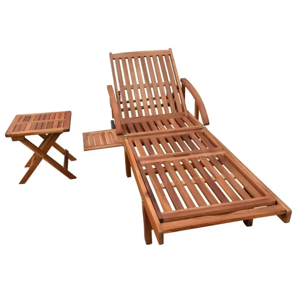 Sun Lounger with Table Solid Acacia Wood 42594