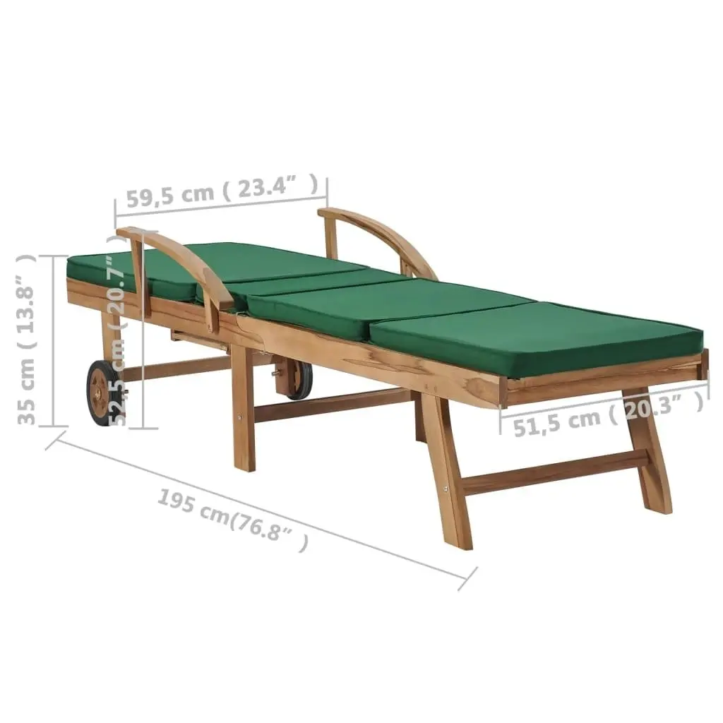 Sun Loungers with Cushions 2 pcs Solid Teak Wood Green 3054635