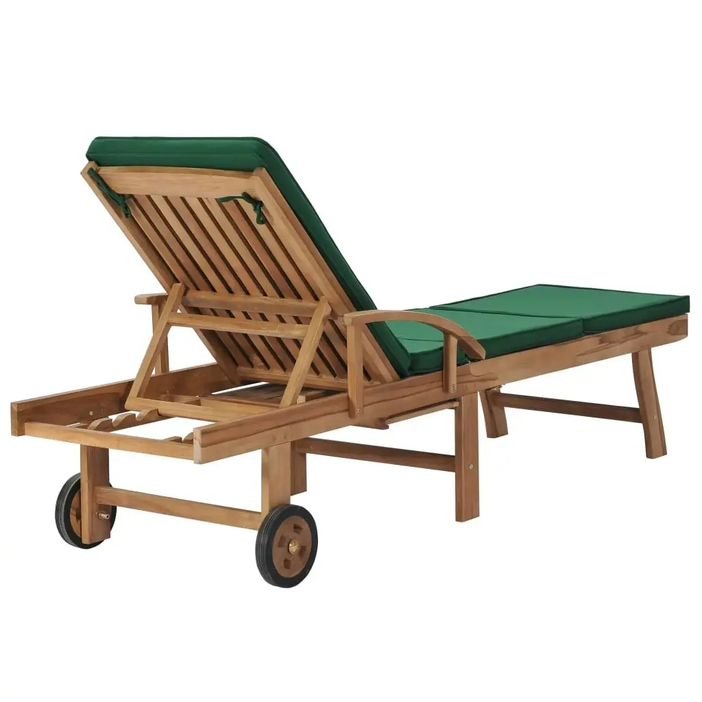 Sun Loungers with Cushions 2 pcs Solid Teak Wood Green 3054635