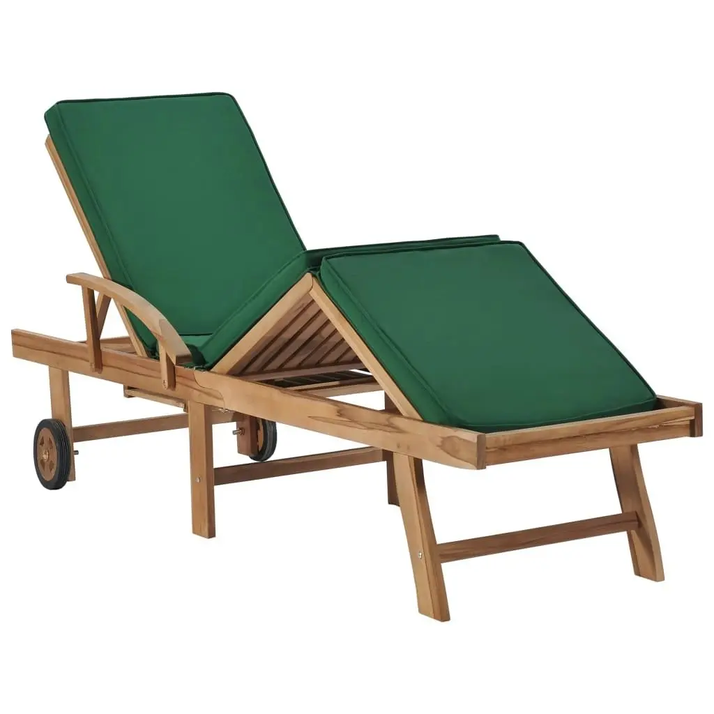 Sun Loungers with Cushions 2 pcs Solid Teak Wood Green 3054635