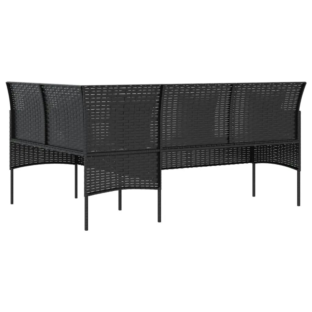 L-shaped Couch Sofa with Cushions Poly Rattan Black 318584