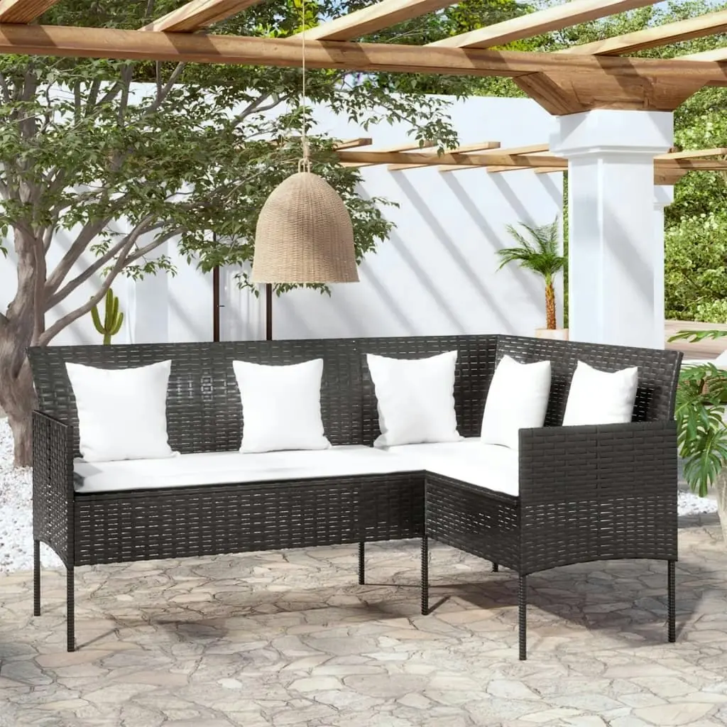 L-shaped Couch Sofa with Cushions Poly Rattan Black 318584