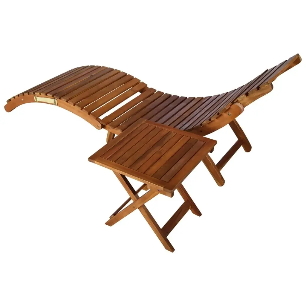 Garden Sun Lounger with Table and Cushion Solid Acacia Wood 3061598