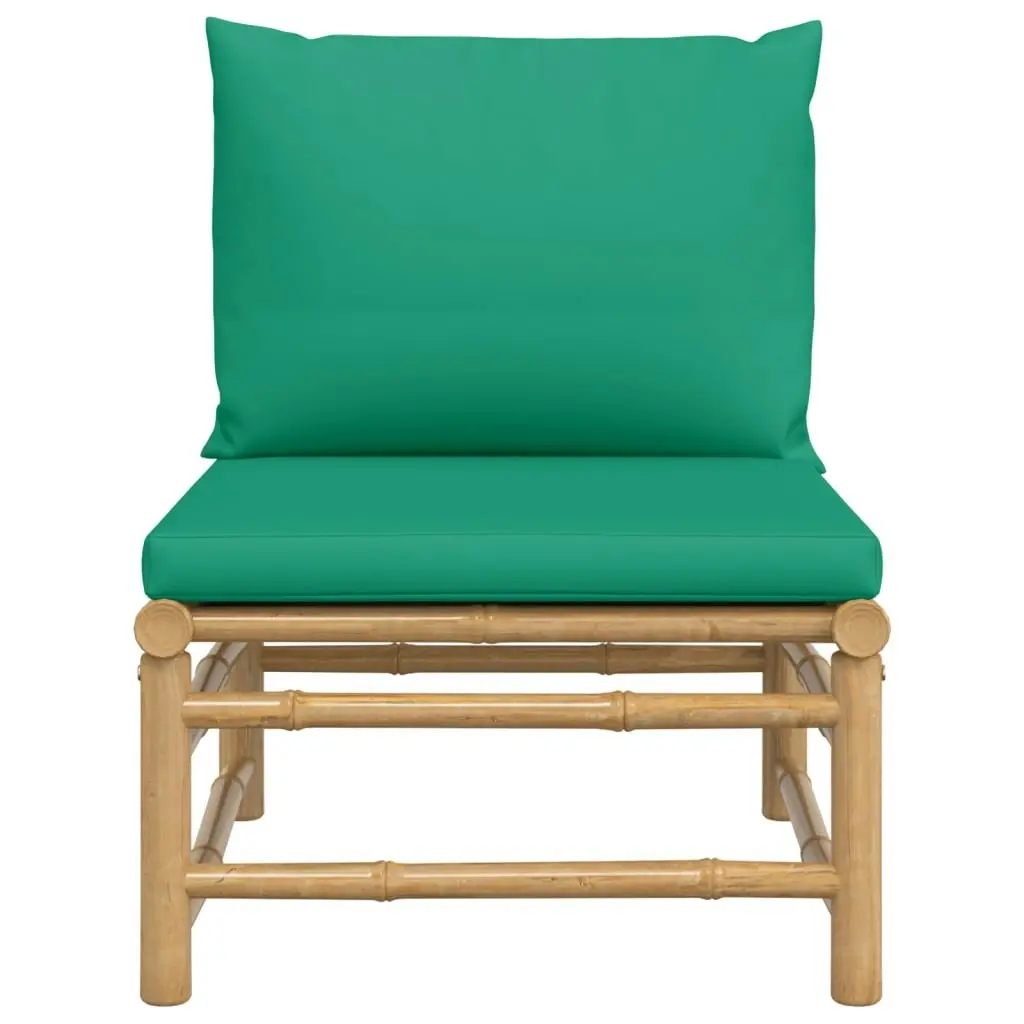 Garden Middle Sofa with Green Cushions Bamboo 362294