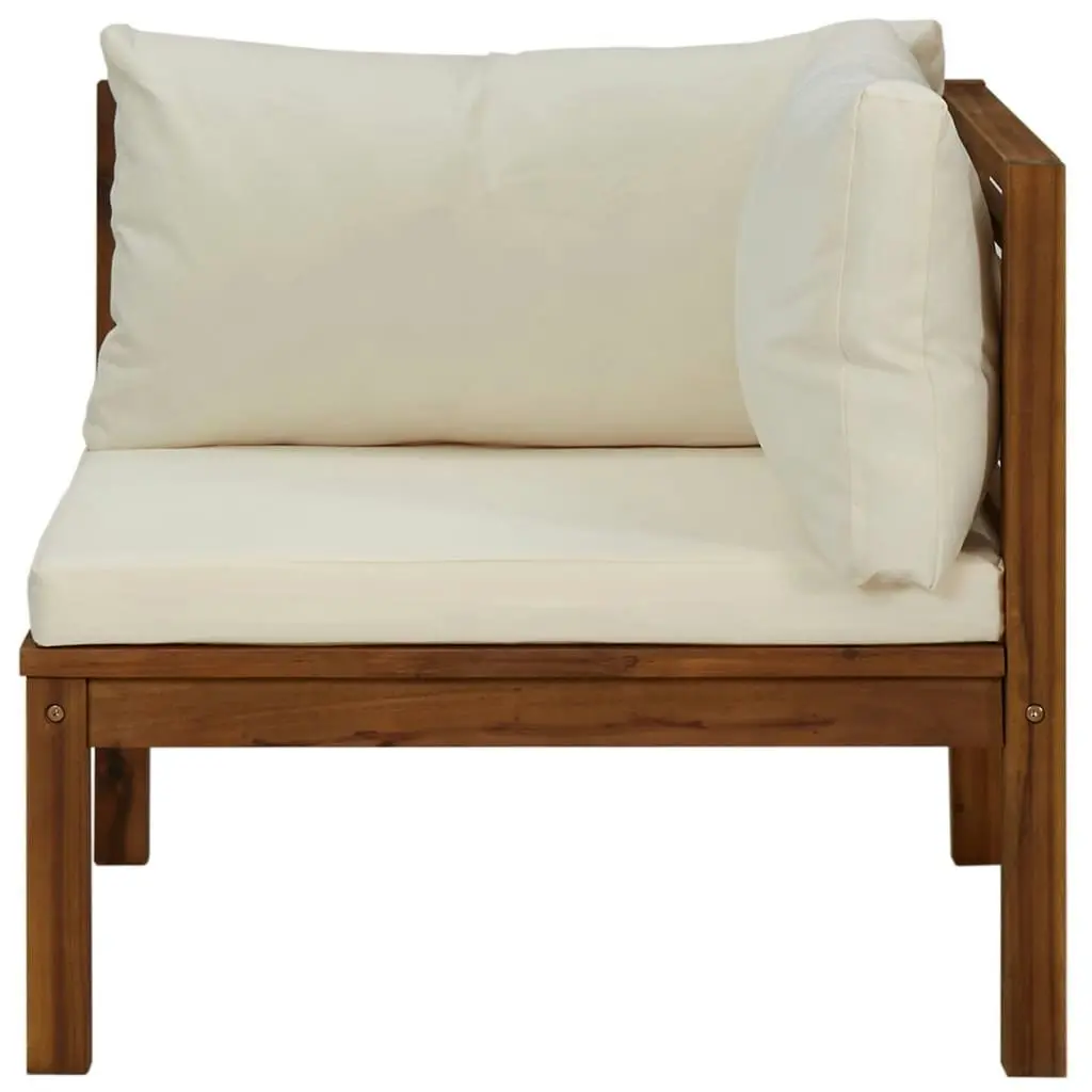 Sectional Corner Sofa with Cream White Cushion Acacia Wood 316287