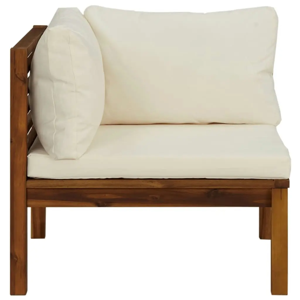 Sectional Corner Sofa with Cream White Cushion Acacia Wood 316287