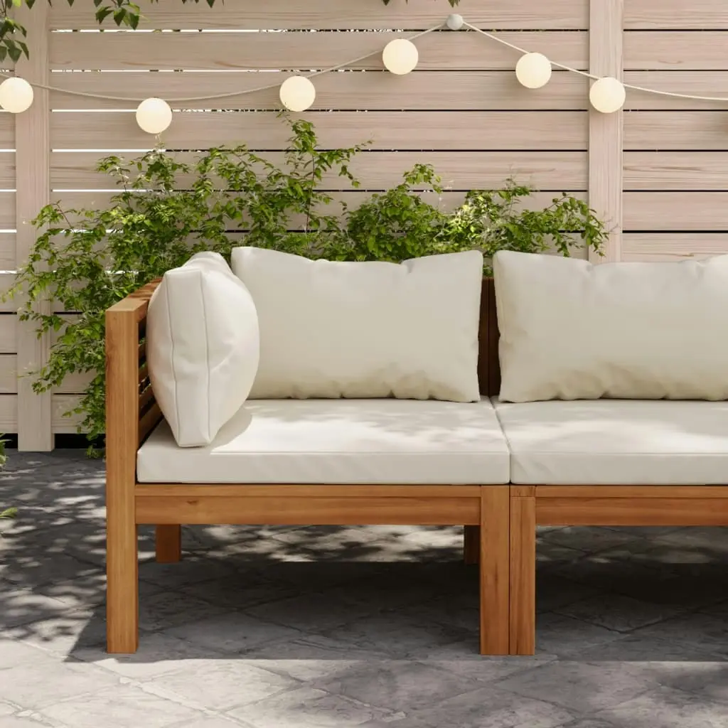 Sectional Corner Sofa with Cream White Cushion Acacia Wood 316287