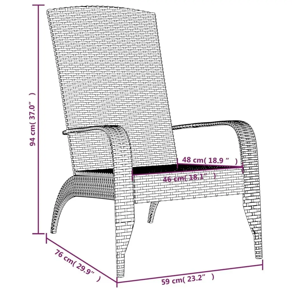 Garden Adirondack Chair Black Poly Rattan 319694