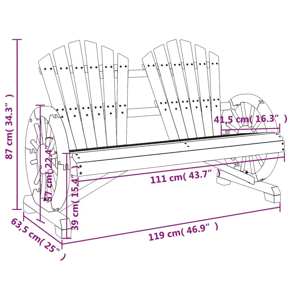 Garden Adirondack Chair 2-Seater Solid Wood Fir 365096