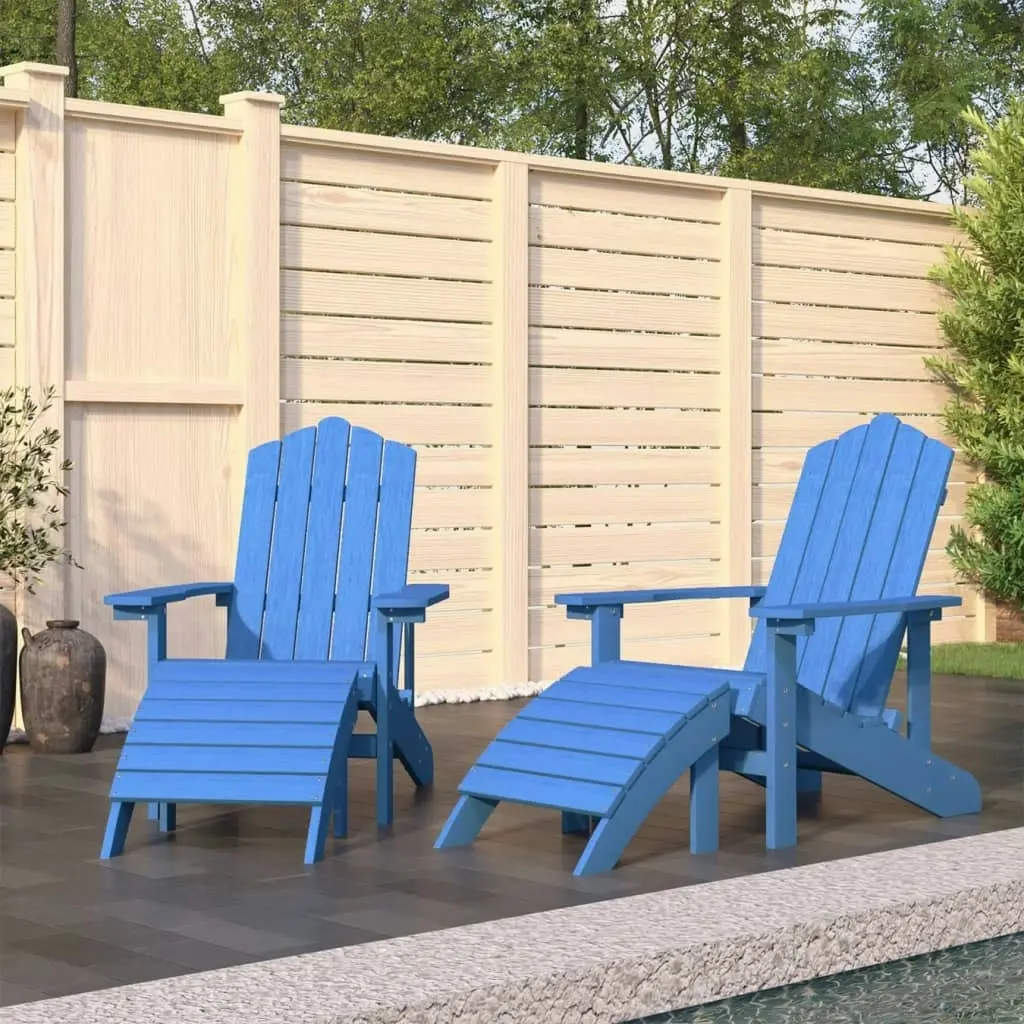 Garden Adirondack Chairs 2 pcs with Footstools HDPE Aqua Blue 3095699