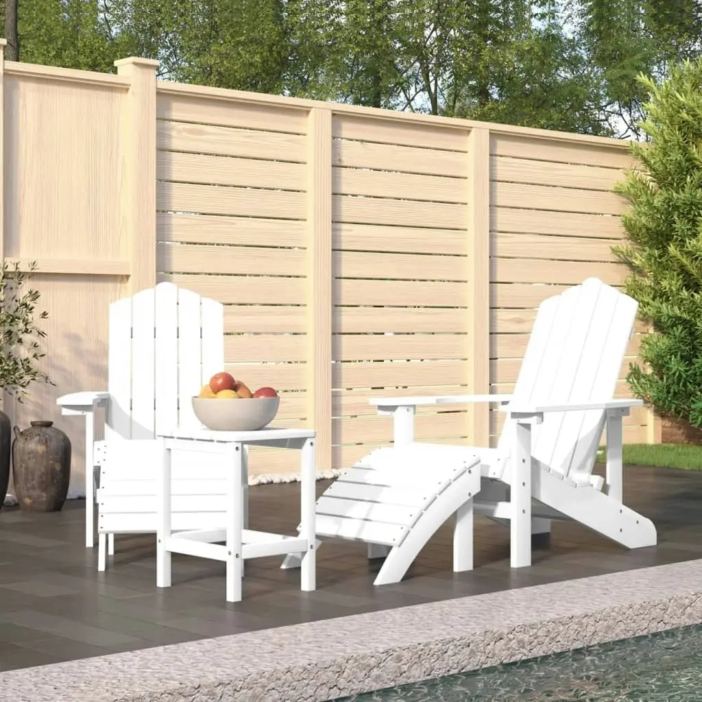 Garden Adirondack Chairs with Footstool & Table HDPE White 3095712