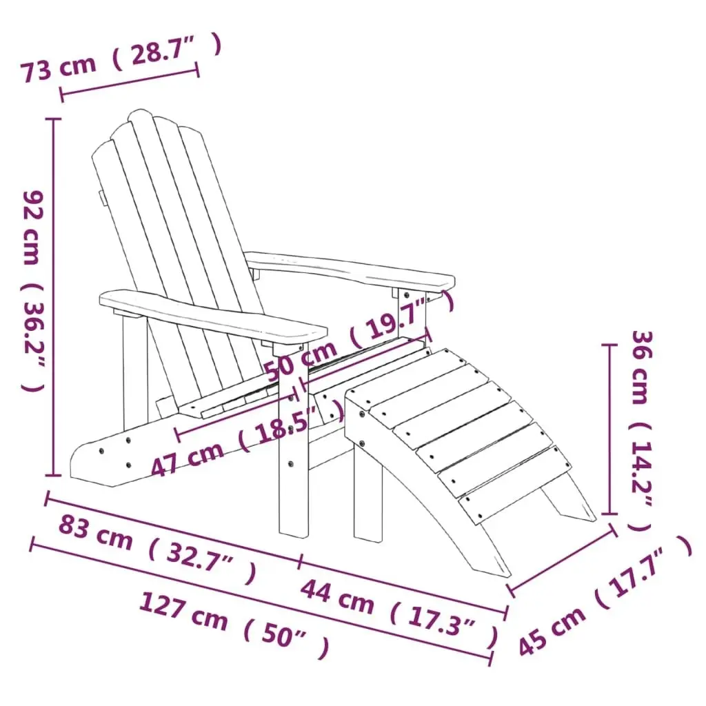 Garden Adirondack Chairs with Footstool & Table HDPE White 3095712