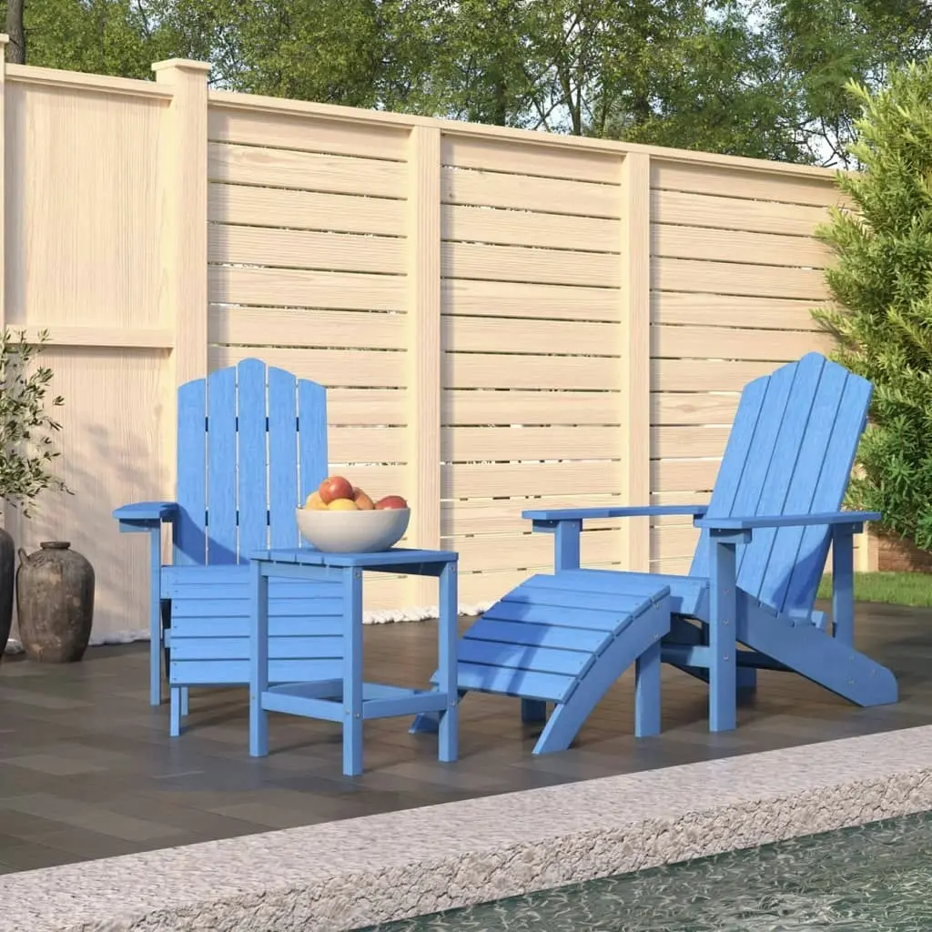 Garden Adirondack Chairs with Footstool & Table HDPE Aqua Blue 3095715