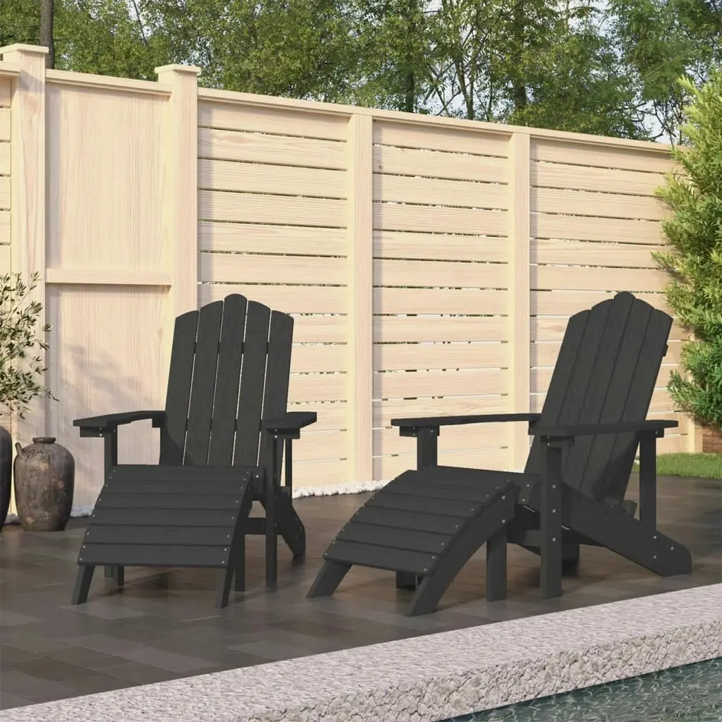 Garden Adirondack Chairs 2 pcs with Footstools HDPE Anthracite 3095697