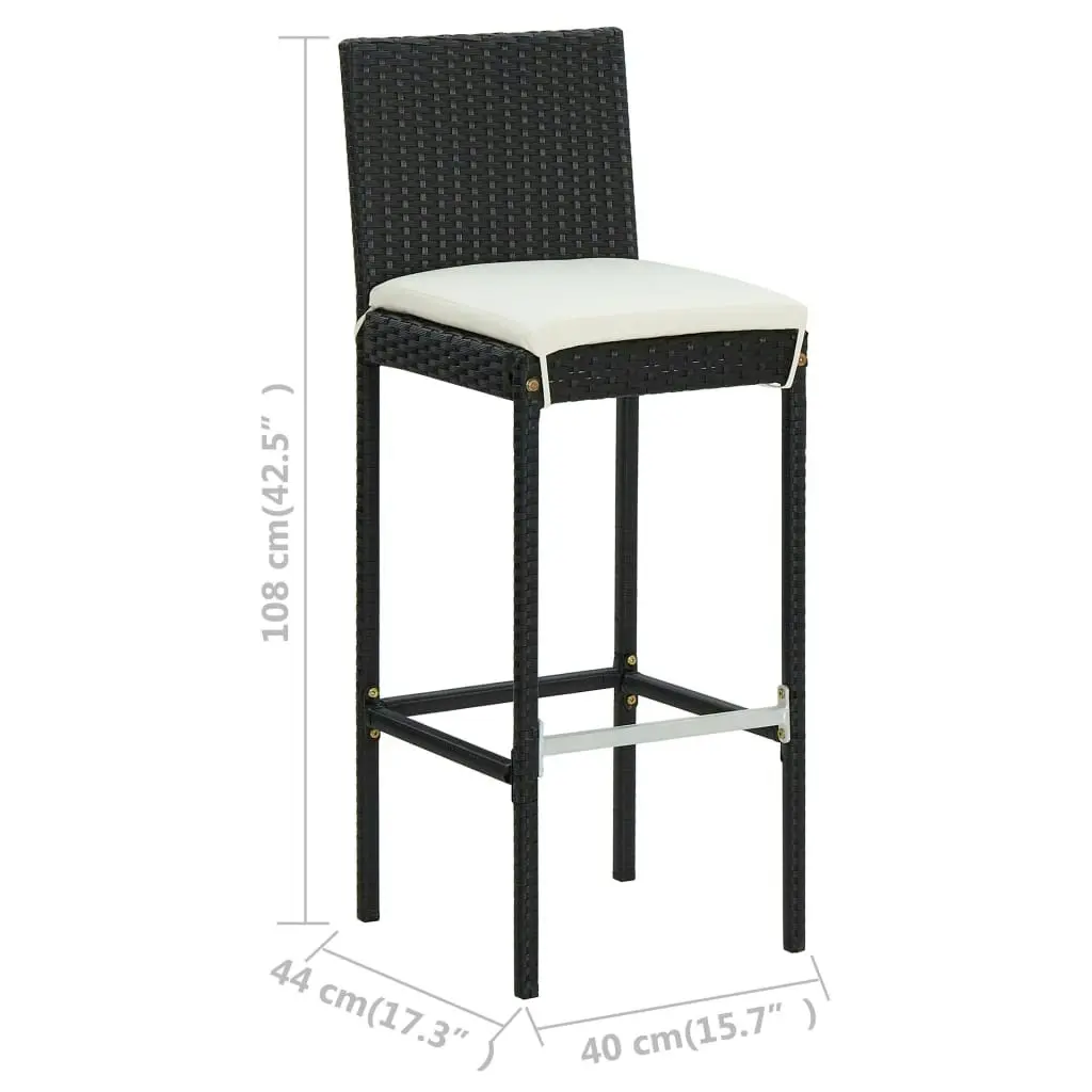 Garden Bar Stools with Cushions 2 pcs Black Poly Rattan 313435