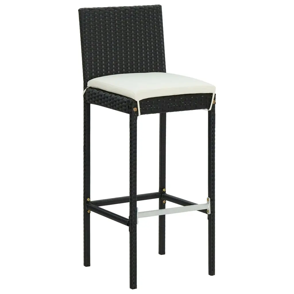 Garden Bar Stools with Cushions 2 pcs Black Poly Rattan 313435