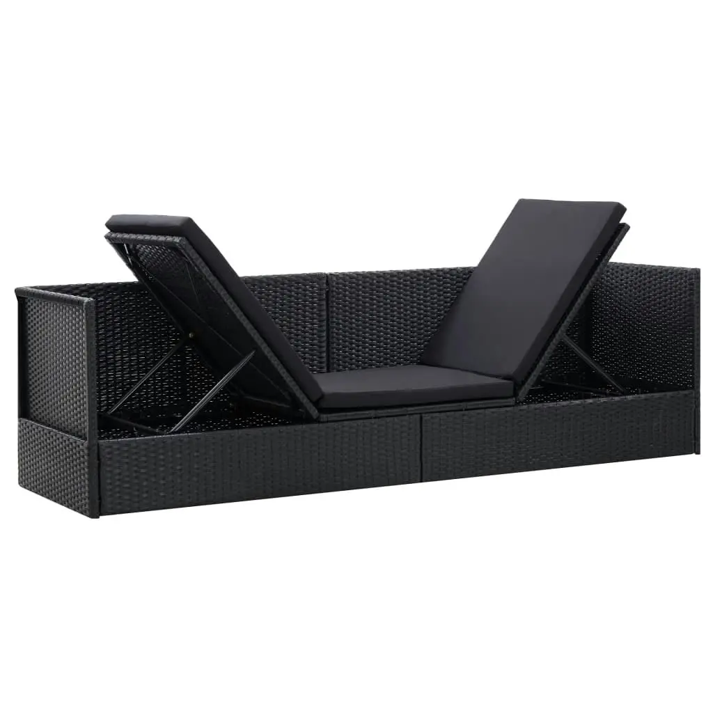 Garden Bed with Cushion and Pillow Poly Rattan Black 46087