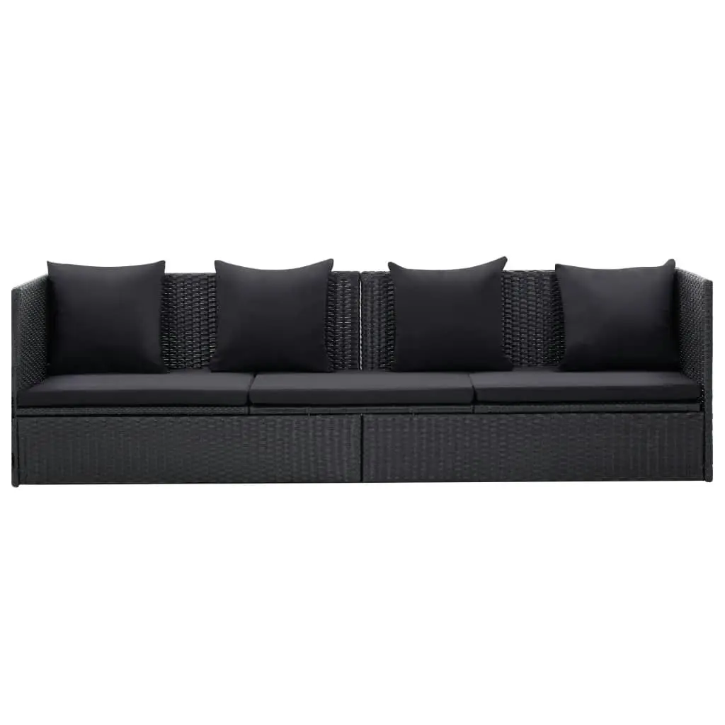 Garden Bed with Cushion and Pillow Poly Rattan Black 46087