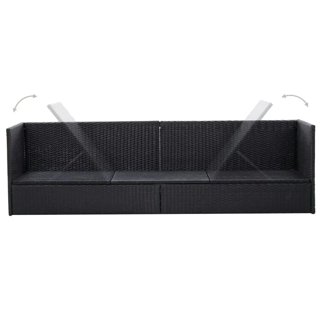 Garden Bed with Cushion and Pillow Poly Rattan Black 46087