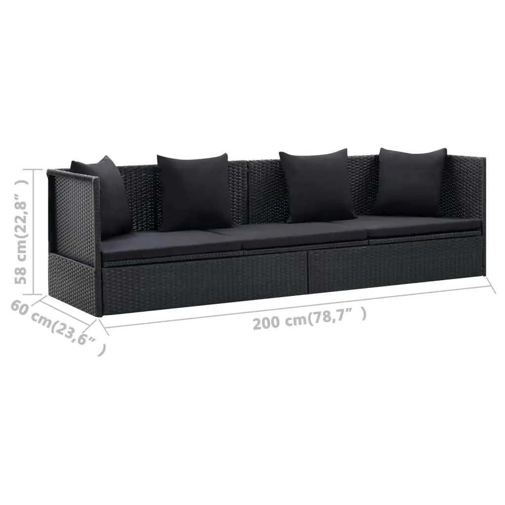 Garden Bed with Cushion and Pillow Poly Rattan Black 46087