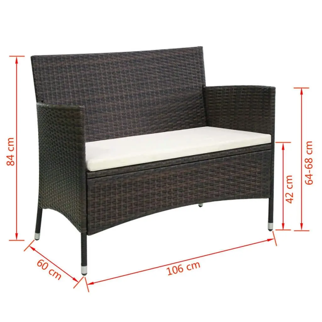 Garden Bench 106 cm Poly Rattan Brown 42581