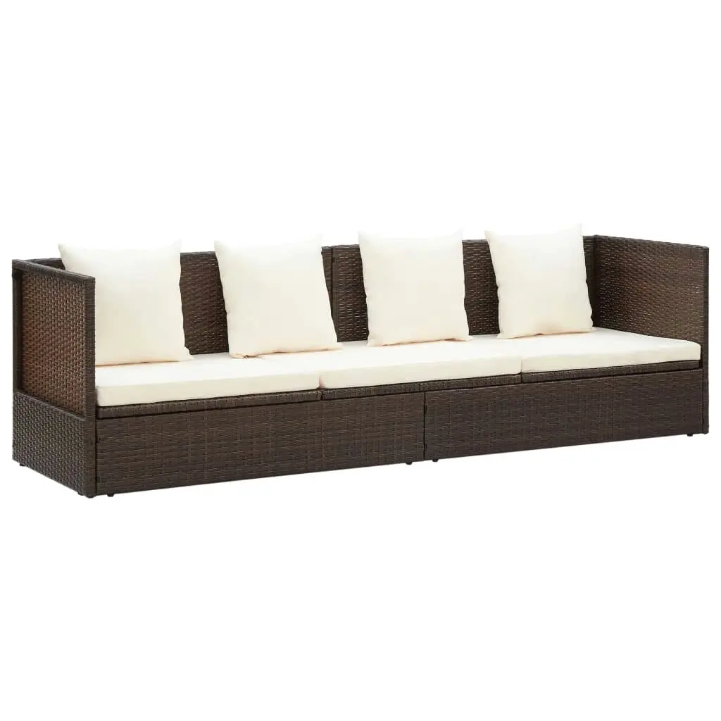 Garden Bed with Cushion & Pillows Poly Rattan Brown 49392