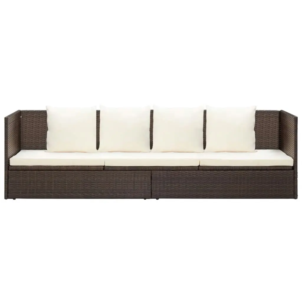 Garden Bed with Cushion & Pillows Poly Rattan Brown 49392